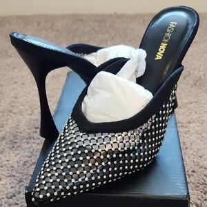 Fashion Nova Black and Silver Women's Heels